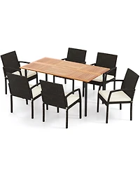 Slickblue Outdoor 7-Piece Dining Set with Acacia Wood Table and Cushions