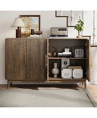 Boyel Living 55.12" Sideboard Buffet Cabinet with Storage, Carved 4-Door Accent Cabinet with Adjustable Shelves for Living Room, Kitchen and Entryway