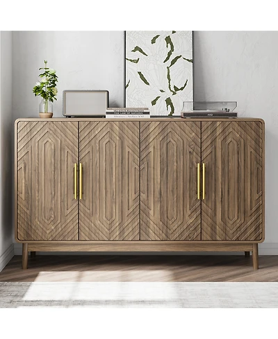 Boyel Living 55.12" Sideboard Buffet Cabinet with Storage, Carved 4-Door Accent Cabinet with Adjustable Shelves for Living Room, Kitchen and Entryway