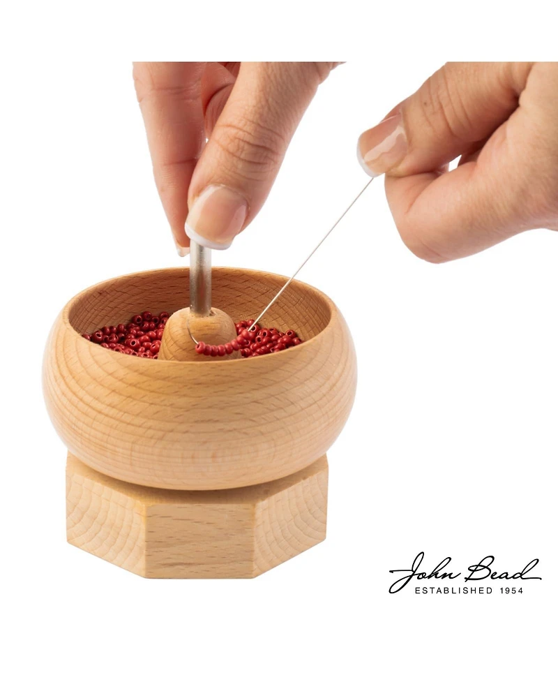John Bead Mini Wooden Bead Spinner with 2 Beading Needles, Manual String Bead Loader, Spinning Tool for Diy Craft Jewelry Making