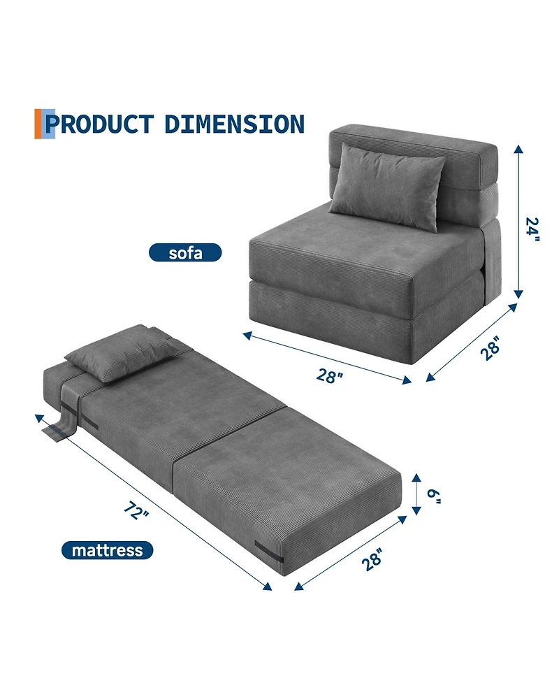homfan 4-in-1 Folding Sofa Bed - Convertible Sleeper Chair with Pillow, Portable Fold Out Couch Bed for Living Room or Bedroom