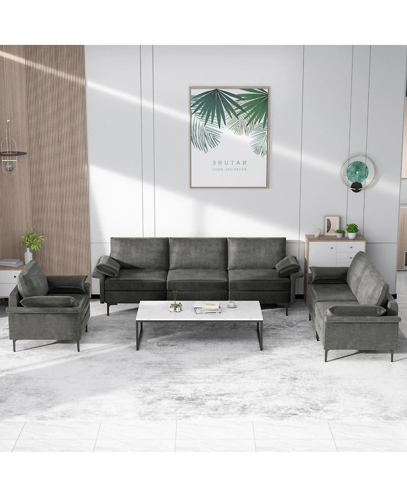 Slickblue 3 Seat Sectional Sofa with Metal Legs and Built-in Usb Charging Ports