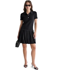 Bcbg Women's Short-Sleeve Pleated Drop-Waist Sweater Dress