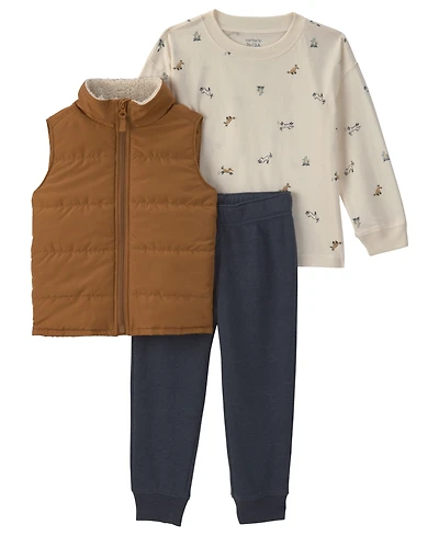 Carter's Toddler Boys' Fleece Long-Sleeve Top, Vest and Pants, 3-Piece Set