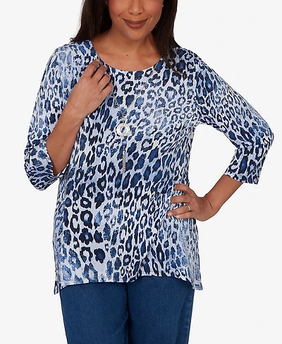 Alfred Dunner Petite Animal Printed Top with Necklace