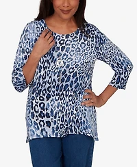 Alfred Dunner Petite Animal Printed Top with Necklace