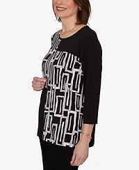Alfred Dunner Petite Spliced Geometric Print Top