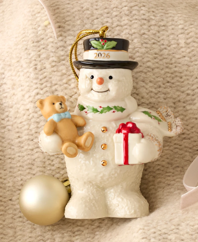 Lenox 2026 Snowman with Teddy Bear Ornament