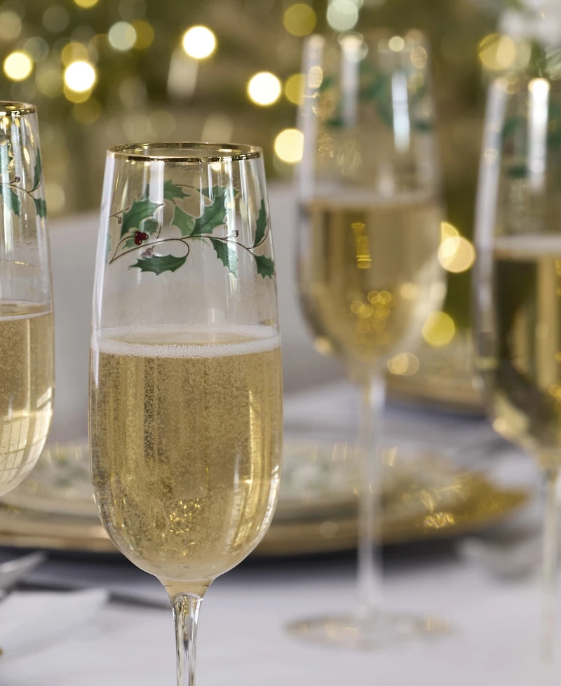 Lenox Holiday Decal Flute Glasses, Set of 4