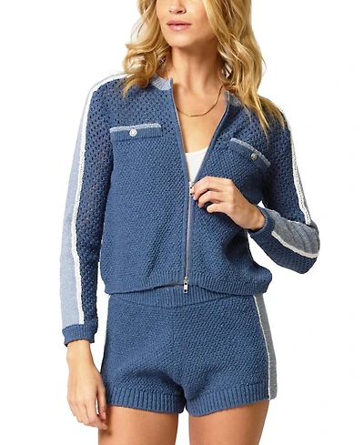 Central Park West Women's Raya Mixed Stitch Zip Cardi