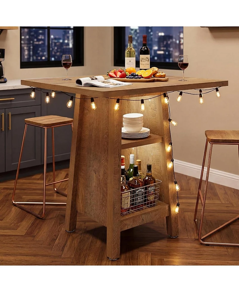 Tribesigns Square Bar Table with Storage, 35.4" H High Top Pub Table with 2 Open Shelves, Farmhouse Bistro Bar Furniture