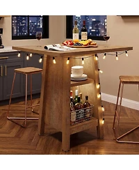 Tribesigns Square Bar Table with Storage, 35.4" H High Top Pub Table with 2 Open Shelves, Farmhouse Bistro Bar Furniture