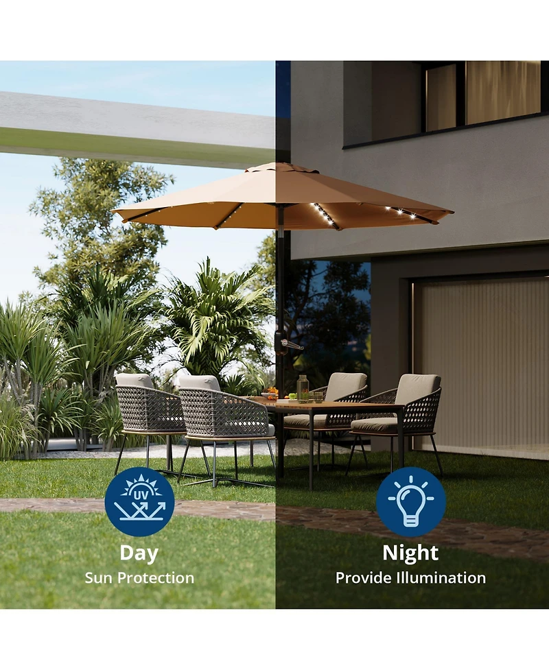 gaomon 10feet Outdoor Patio Umbrella, Table Umbrella with Solar Lights for Yard, Deck, Tan (No Base)