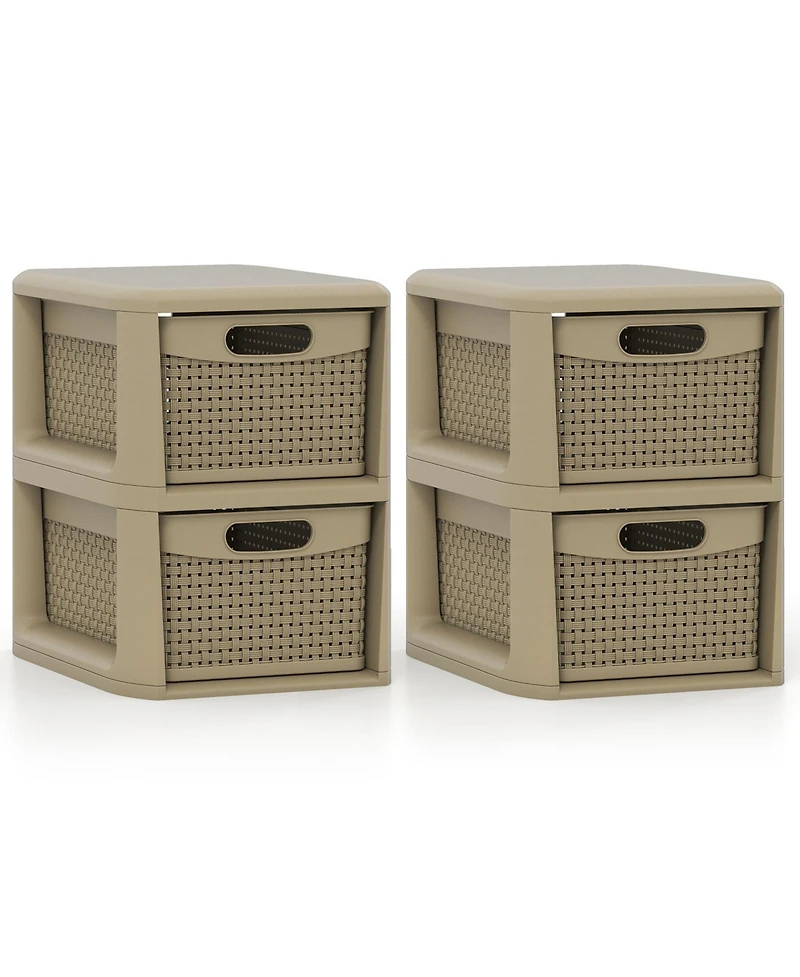 Costway 2-Drawer Storage Cabinet with Wicker Patterns, Handles for Bedroom, Bathroom