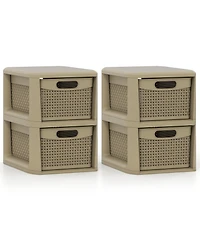 Costway 2-Drawer Storage Cabinet with Wicker Patterns, Handles for Bedroom, Bathroom