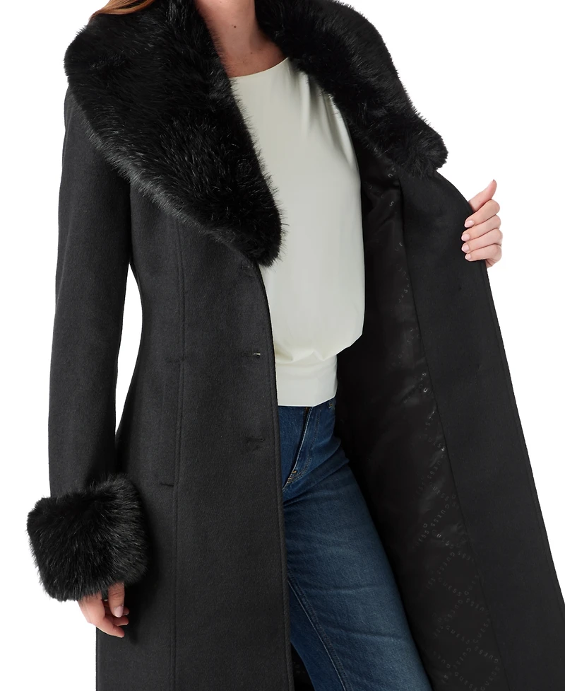 Guess Women's Faux-Fur Trimmed Coat