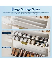 Shoe Cabinet with 3 Flip Drawers, Freestanding Narrow with Metal Legs, Farmhouse Slim Storage with Adjustable Shelves for Entryway, Foyer, Hallway