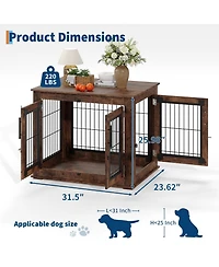 homfan Chew-Resistant Wooden Dog House Furniture for Small/Medium Dogs, Indoor Kennel End Table with Double Doors and Secure Metal Frame