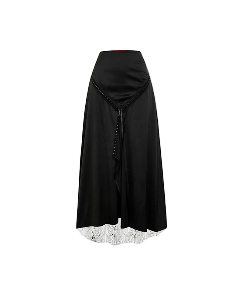 Pcfg Women's The Party Edit Slit Lace Panel Satin Maxi Skirt