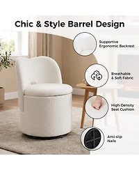 homfan Sherpa Swivel Vanity Chair with Storage - 360degree(s) Upholstered Makeup Stool Soft Padded Backrest Ideal for Bedroom, Living Room