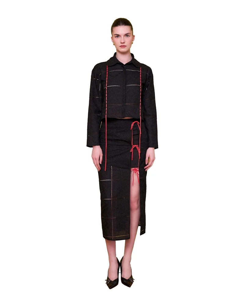 Pcfg Women's The Broderie Anglaise Edit Embroidered Slit Maxi Skirt