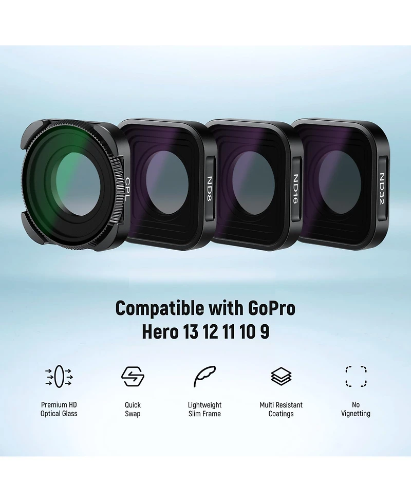 Neewer ND8 Camera Lens Accessory with ND8, ND16, ND32 for GoPro Hero 13 12 11 10 9