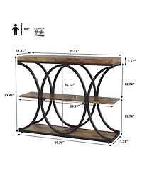 homfan Industrial Modern 3-Tier Narrow Console Table for Entryway, Living Room, or Hallway, Open Storage Shelves, Diamond Metal Frame