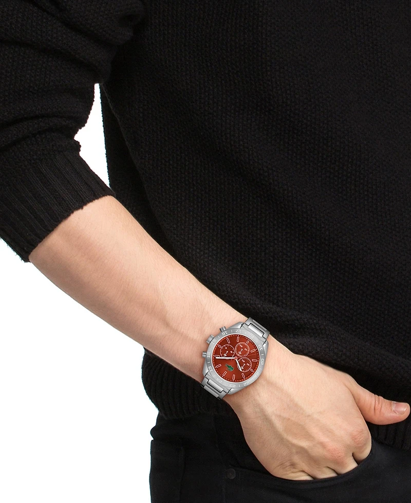 Lacoste Men's Quartz Boston Silver-Tone Stainless Steel Bracelet Watch 42mm