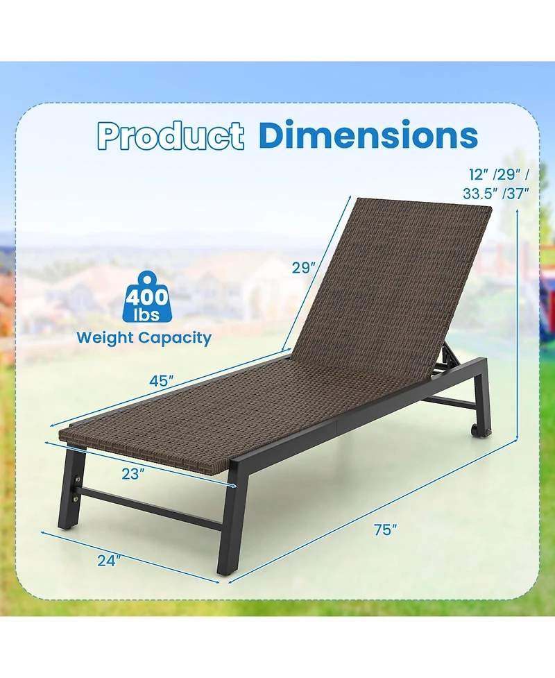 Gymax Patio Pe Rattan Chaise Lounge Outdoor Recliner with 5-Level Backrest Backyard Poolside