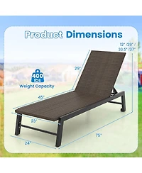 Gymax Patio Pe Rattan Chaise Lounge Outdoor Recliner with 5-Level Backrest Backyard Poolside