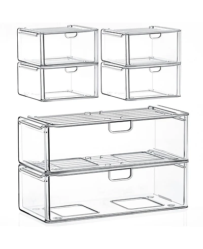 Xdovet Stackable Drawer Organizer Plastic Storage Makeup Vanity Bathroom Pantry 6 Drawers