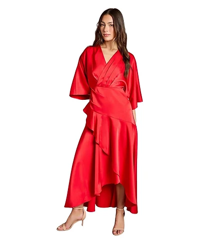Coast Women's Satin Back Crepe Ruffle Wrap Midi Dress