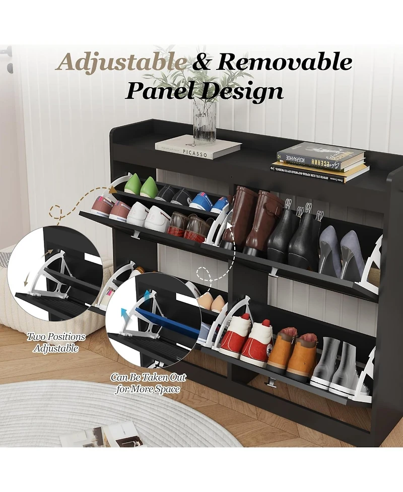 gaomon Large Shoe Cabinet with 4 Flip Drawers, Wooden Shoe Cabinet Storage with Adjustable Shelf for Entryway, Freestanding Hidden Shoe Organizer