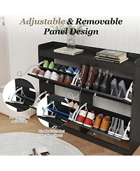 gaomon Large Shoe Cabinet with 4 Flip Drawers, Wooden Shoe Cabinet Storage with Adjustable Shelf for Entryway, Freestanding Hidden Shoe Organizer