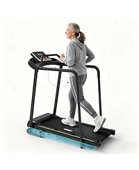 Rellysport Senior Treadmill for Elderly, Walking Treadmill with Long Side Handrails and Front Handrails for Small Spaces