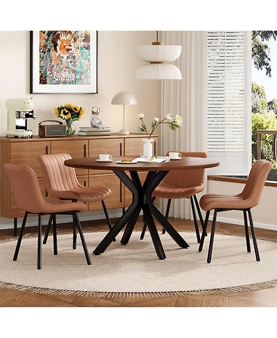 Clihome Solid Wood Round Dining Kitchen Table with Intersecting Pedestal Base