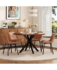 Clihome Solid Wood Round Dining Kitchen Table with Intersecting Pedestal Base