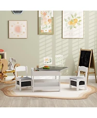 Clihome 3-Piece Kids Table Chair Set, 2-in-1 Reversible Desktop with Chalkboard Storage and Bookshelf