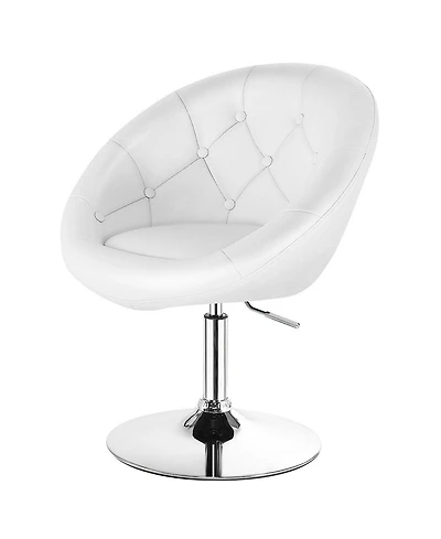 Gymax 1 Piece Adjustable Modern Swivel Round Tufted Back Accent Chair Pu Leather New