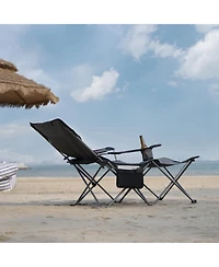 Aofar Reclining Beach Chair Adjustable Camping Lounge Folding Foot Rest 6-Leg