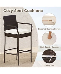Gymax Set of 3 Outdoor Bar Set Heavy-Duty Metal Barstool and Table Set with Glass Tabletop