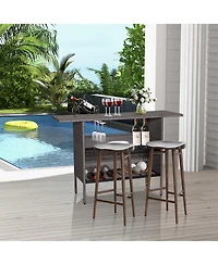 Gymax Patio Rattan Wicker Bar Height Counter Table Storage Shelf Rail Garden