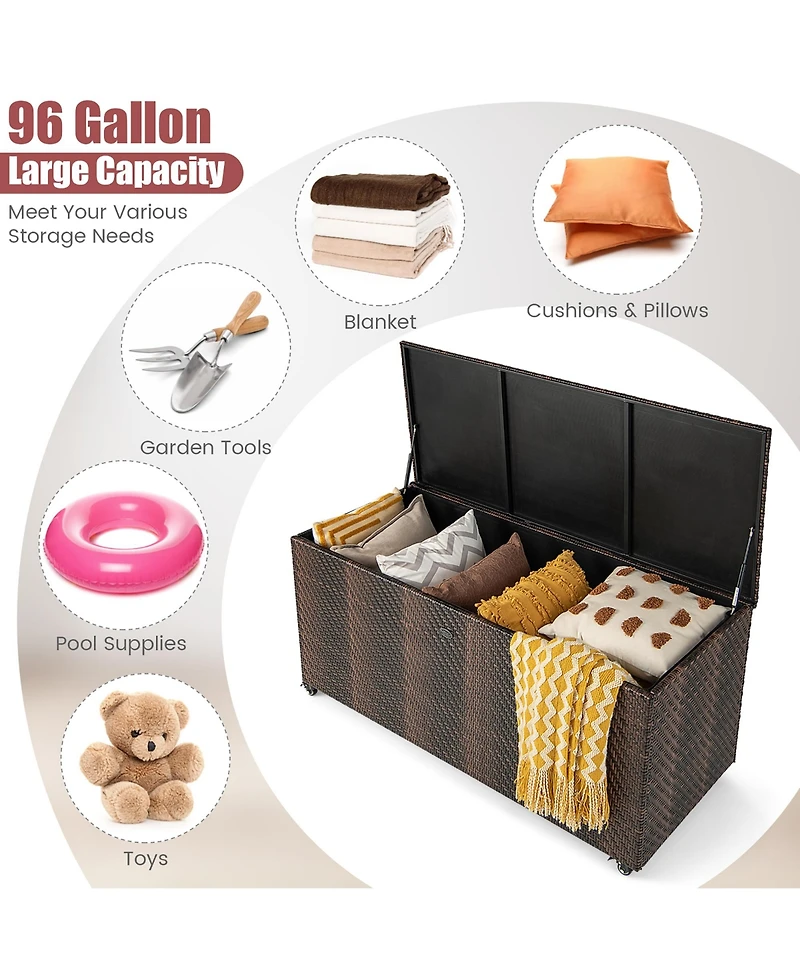Gymax 2-in-1 Pe Wicker Outdoor Storage Box Furniture Deck Garden Tools