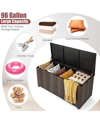 Gymax 2-in-1 Pe Wicker Outdoor Storage Box Furniture Deck Garden Tools