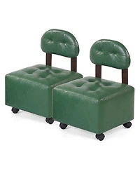 Slickblue Set of 2 Rolling Ottoman Footrest Stools with Lockable Wheels