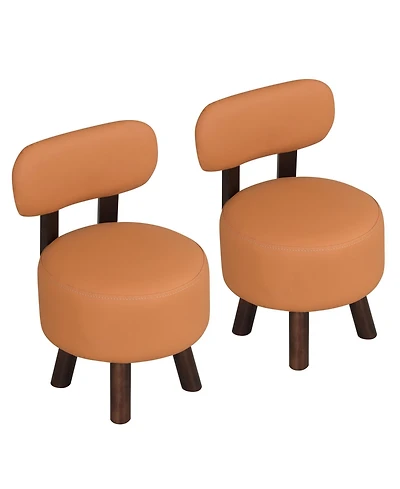 Slickblue Set of 2 Round Ottoman Footrest Stools with Back Support
