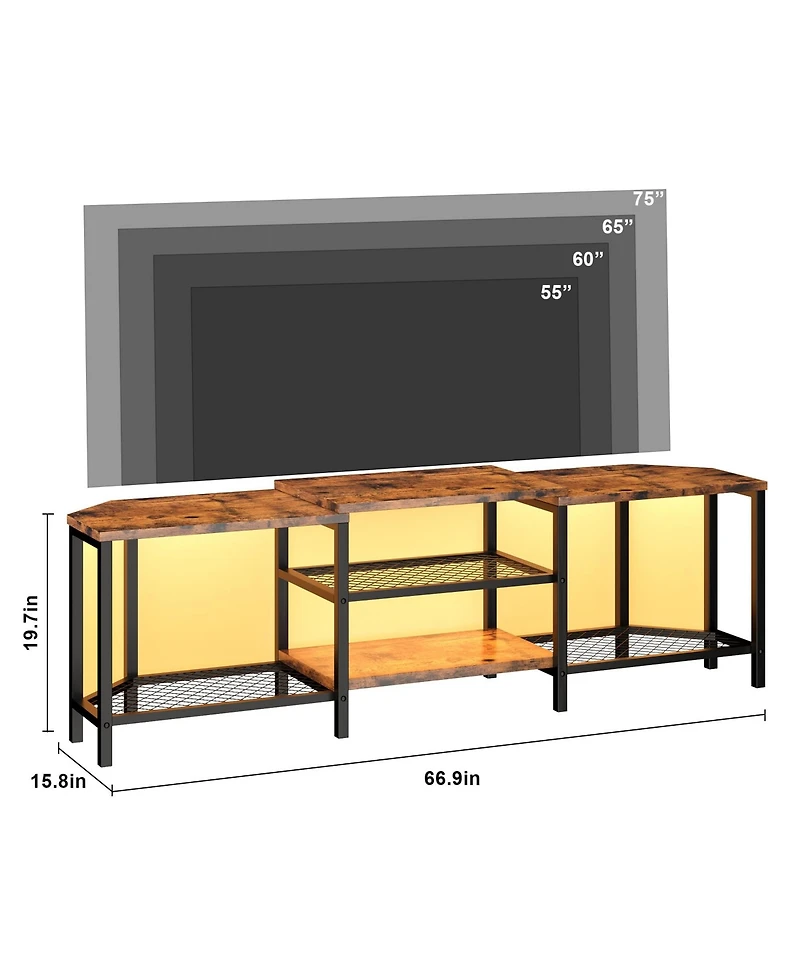 homfan Tv Stand with 4 Open Storage Shelves, Corner Entertainment Center Power Outlets, Media Console for Living Room Led Lights