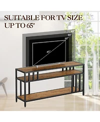 Homfan Spacious Rustic Tv Stand Media Console with Three Open Shelves, Sturdy Mdf and Iron Frame, Fits Larger Screens, Easy Assembly