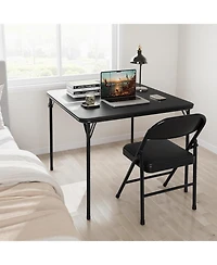 homfan Square Folding Card Table with Pu Leather Surface, Metal Frame