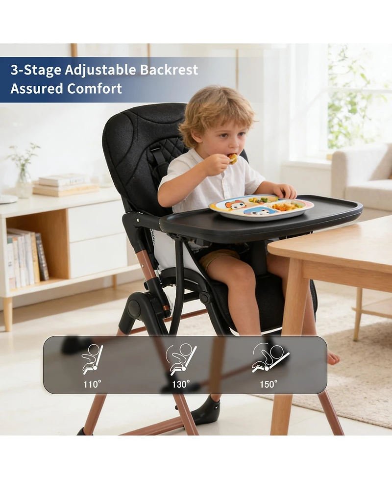 homfan 3-in-1 Foldable Baby High Chair with Double Trays, Adjustable Backrest and Footrest, Portable Feeding Chair for 6-36 Months